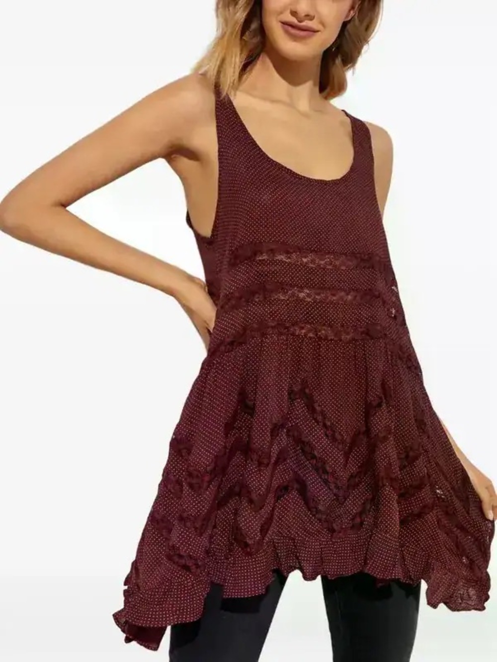 Free People Maroon Polka-Dot Swing Tunic